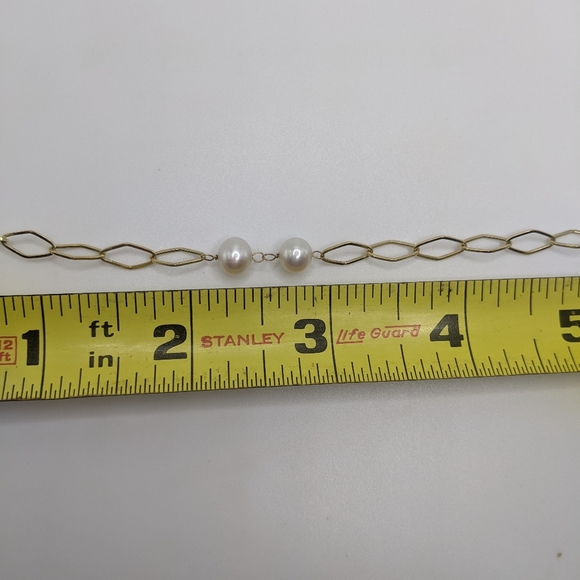 14k Yellow Gold Opals & Blue Opal Pearl Link Necklace with Moonstone Charm - Picture 8 of 16